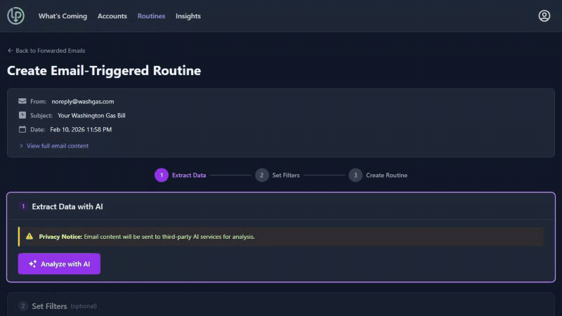 AI Statement & Bill Detection - Less Panic desktop view