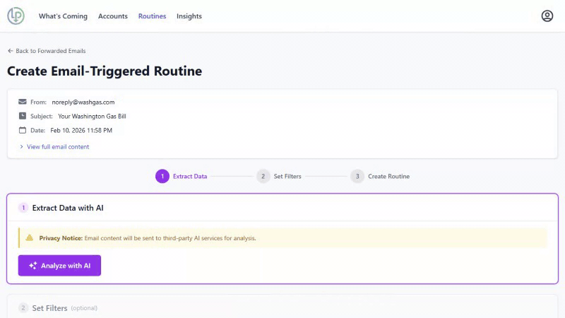 AI Statement & Bill Detection - Less Panic desktop view