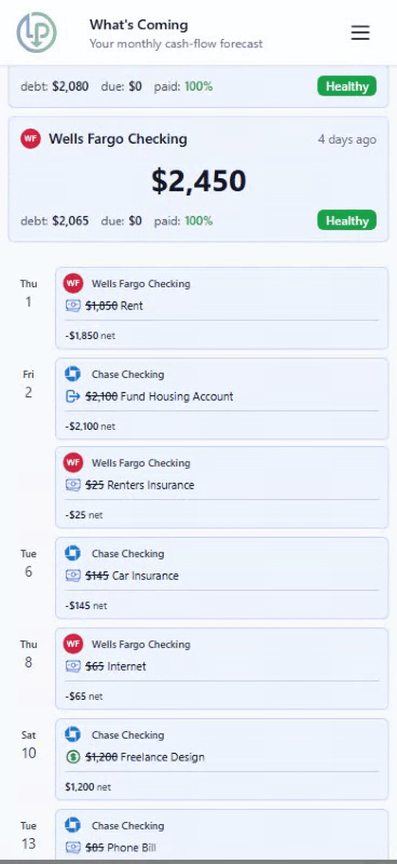 Less Panic mobile What's Coming view