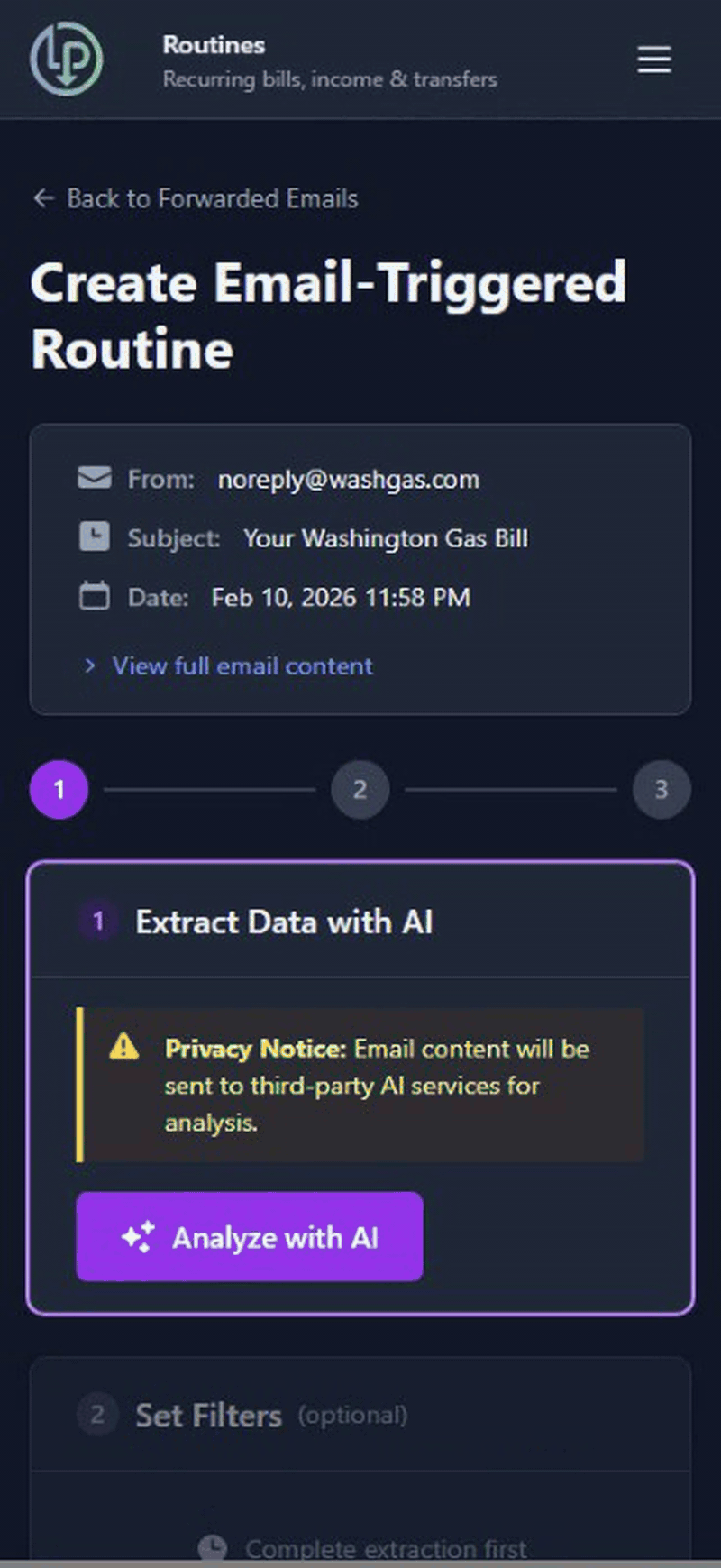 AI Statement & Bill Detection - Less Panic mobile view