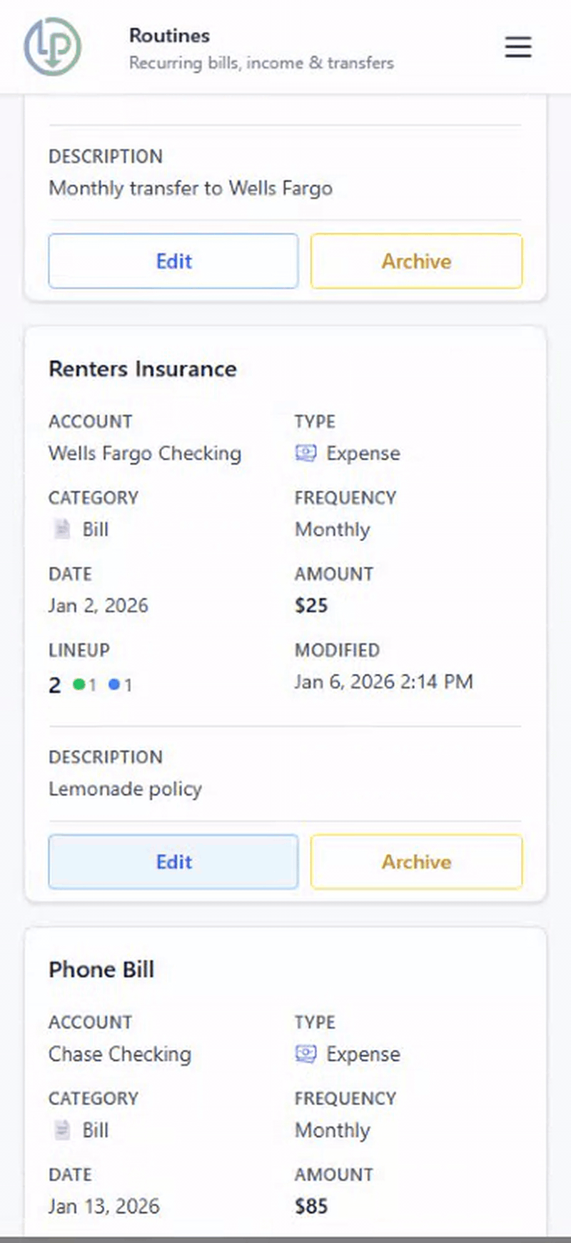 Routines - Less Panic mobile view