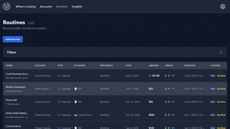 Routines - Less Panic desktop view
